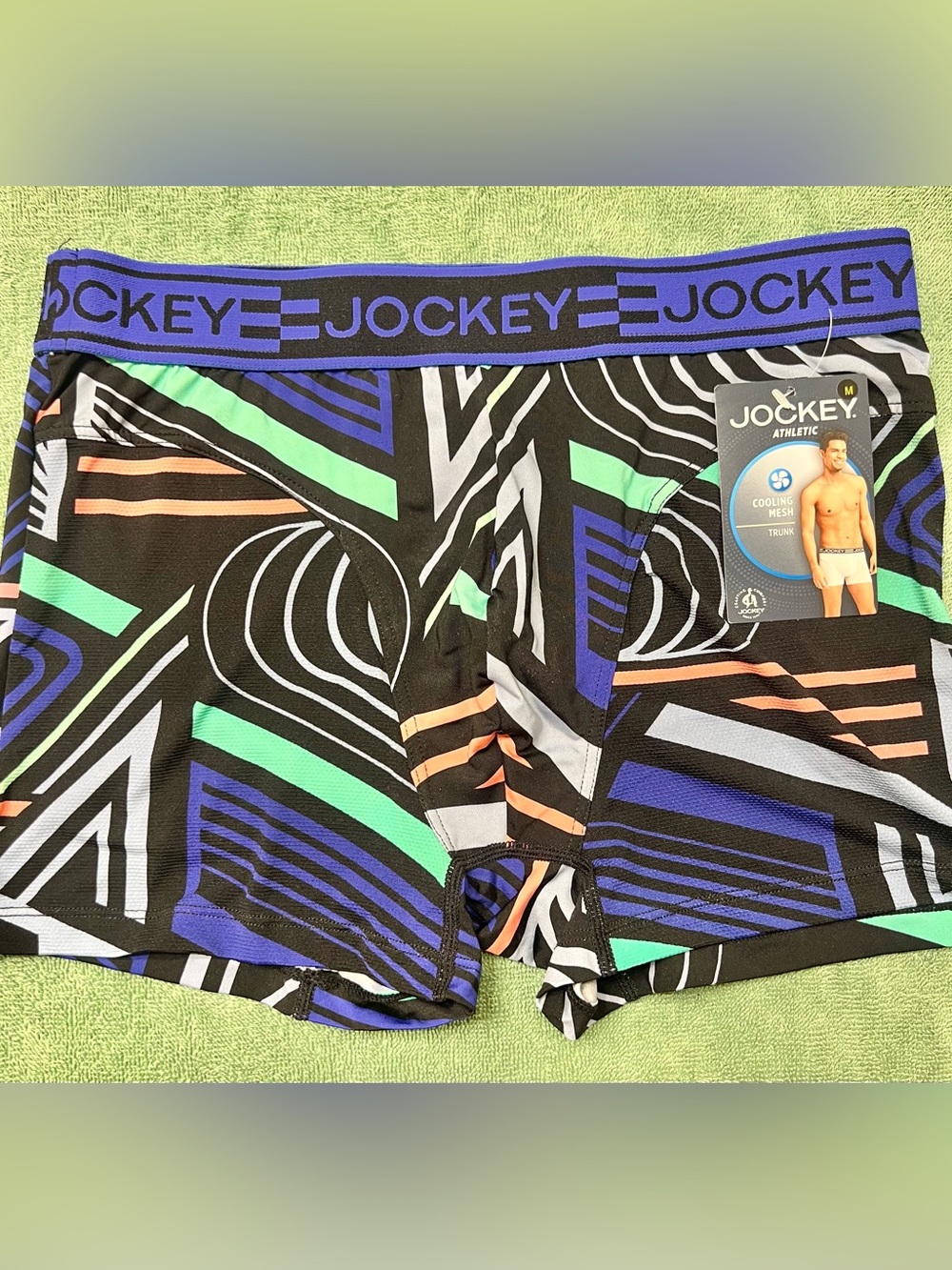 Jockey Men’s Black Trunk with Blue, Green & Peach Geometric Print